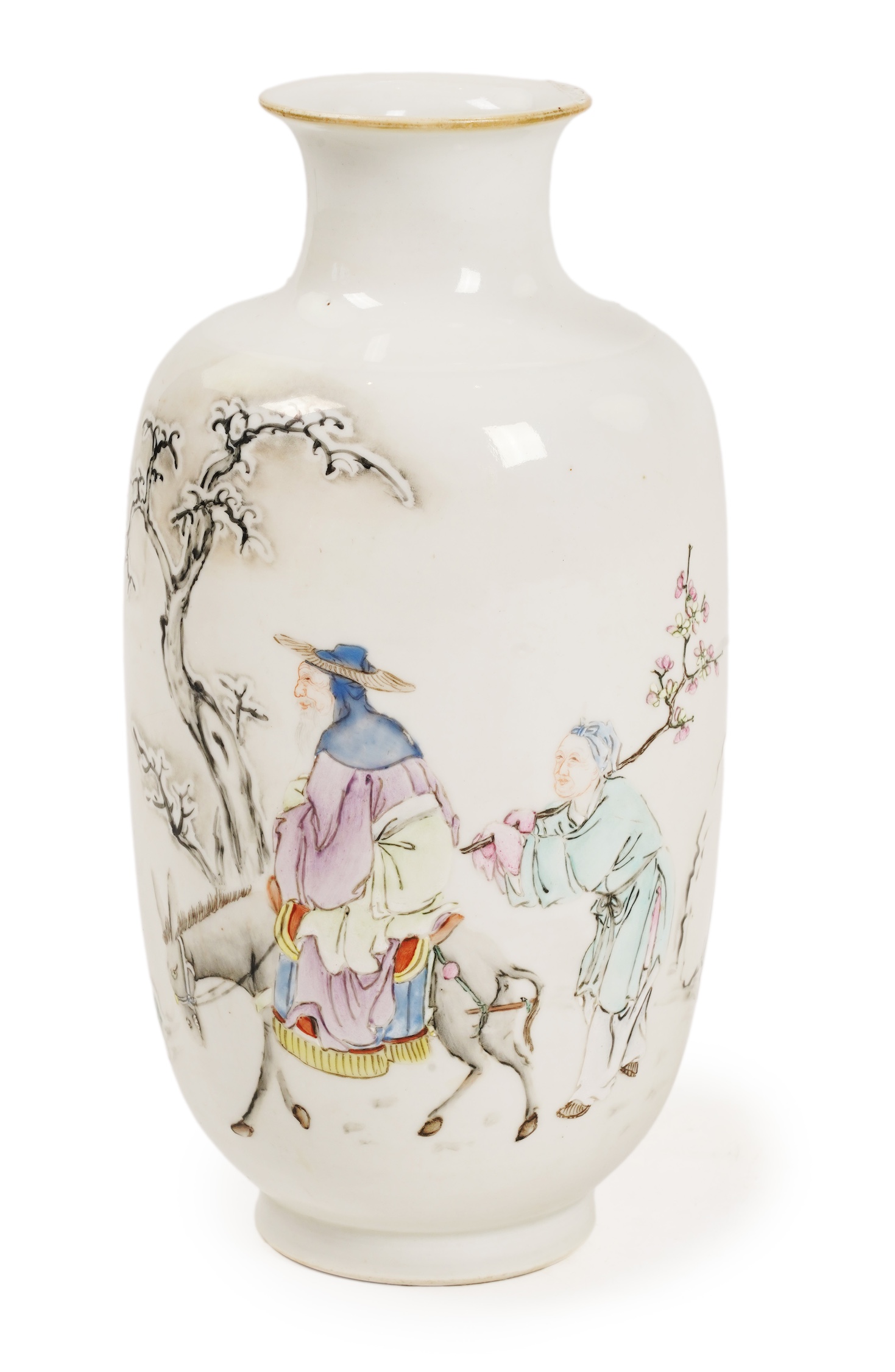 A Chinese inscribed famille rose vase, late 19th / early 20th century